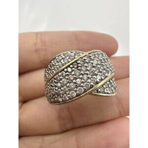 J&T 925 Sterling Silver 14k Gold Vermeil C Z Cross Ring Size 7